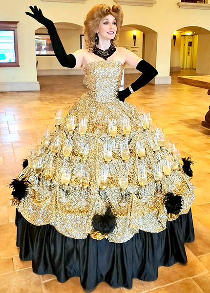 Gold with Black accents Strolling Champagne Hoop Dress 